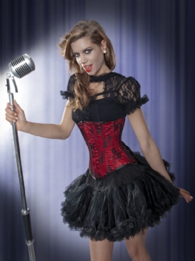 Red Satin and Black Lace Long Line Underbust Corset