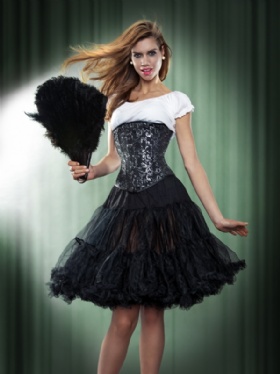Black and Silver Brocade Long Line Underbust Corset