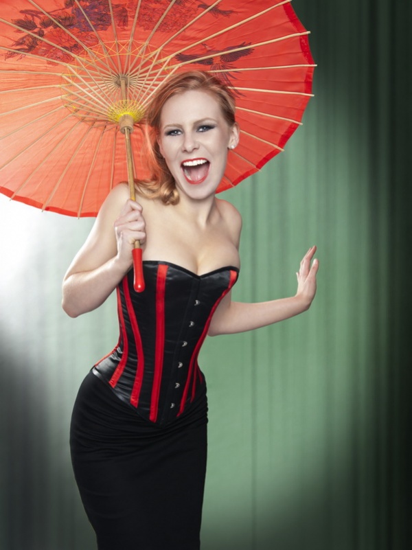 Black and Red Satin Striped Overbust Corset