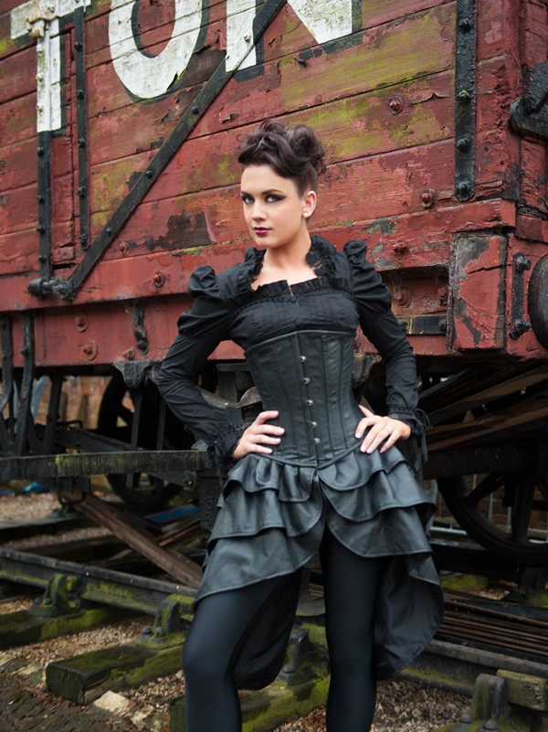 Black Leather Underbust Corset Dress