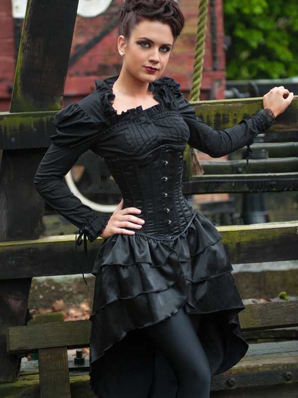 Black Satin Underbust Corset Dress